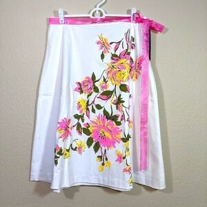 Beautiful White Cotton Skirt with Pink & Yellow Flowers NWT
